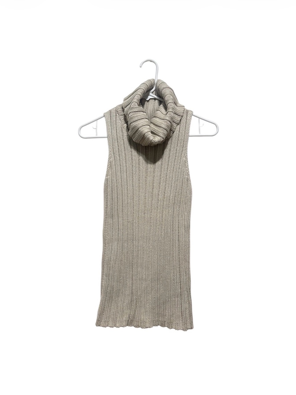 Brooks Brothers Beige Sleeveless Ribbed Turtleneck